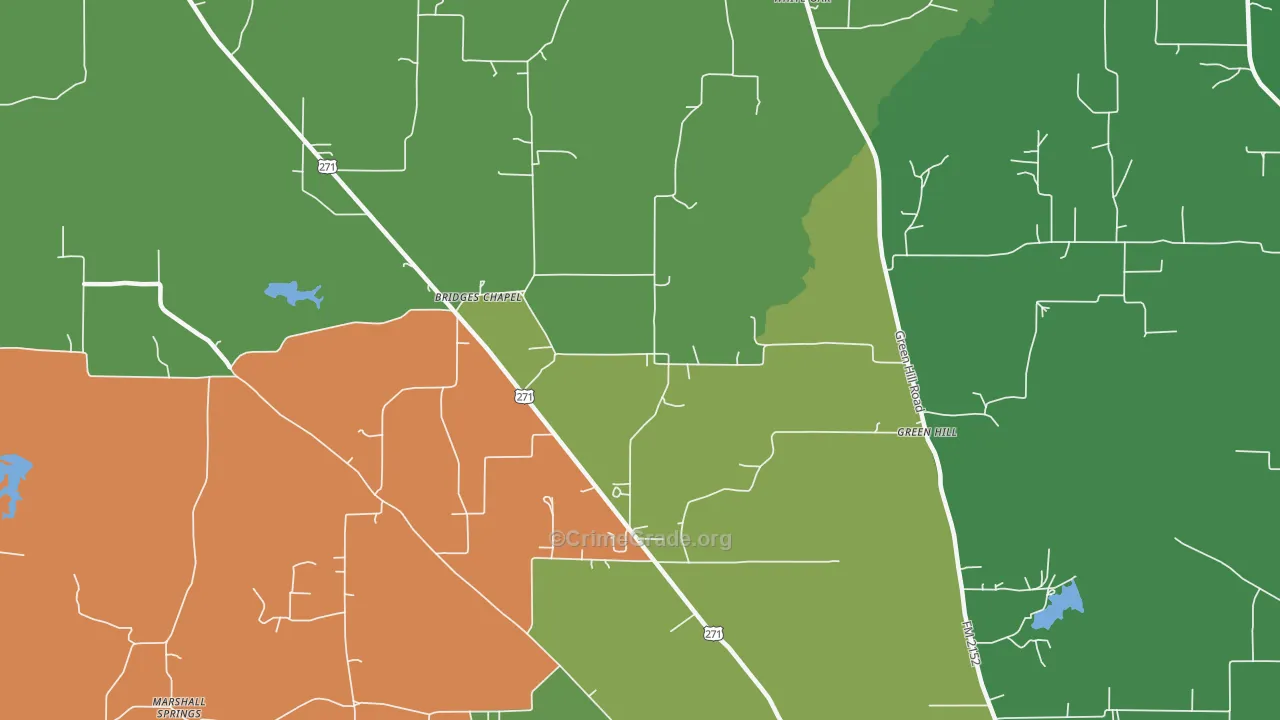 Green Hill, TX Map of Robbery Rates