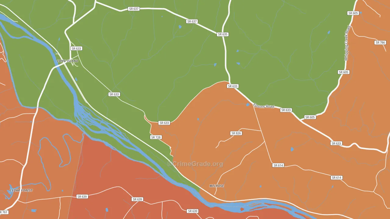 Green Hill, VA Map of Robbery Rates