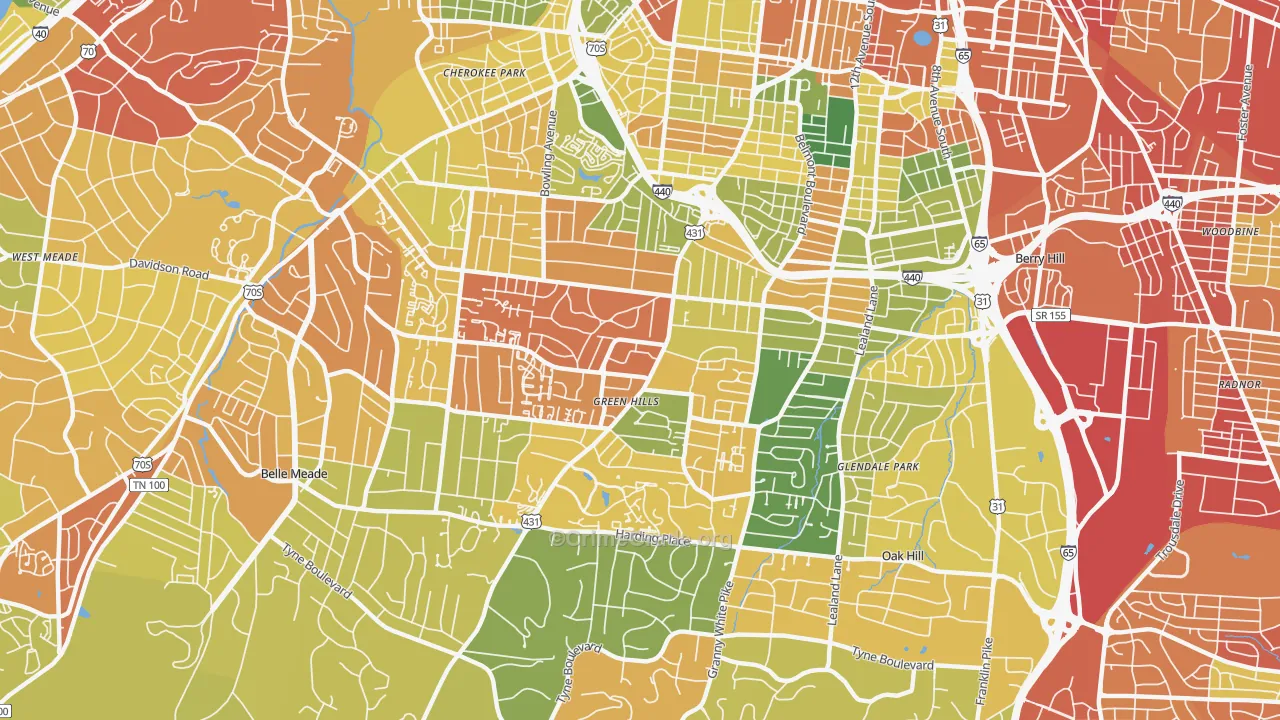 Green Hills, Nashville, TN Map of Robbery Rates