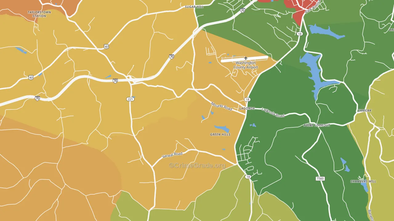 Green Hills, PA Map of Robbery Rates