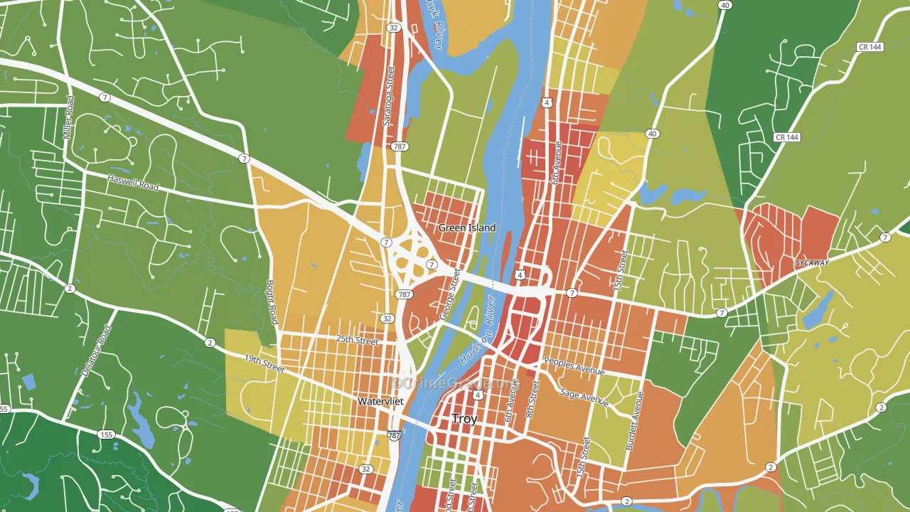 Green Island, NY Map of Robbery Rates