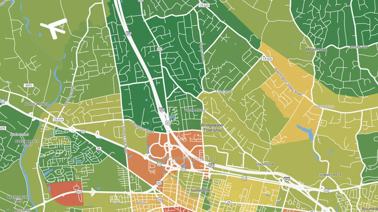 Green Knoll, NJ Map of Robbery Rates