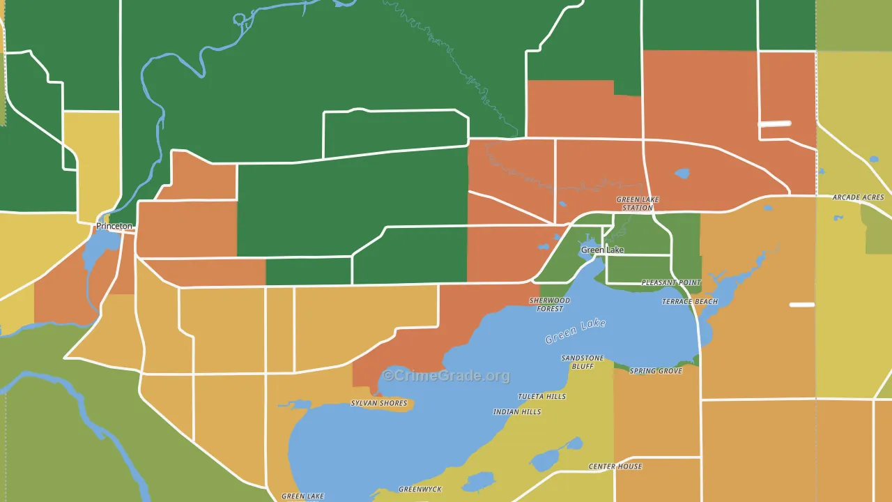 Green Lake County, WI Map of Robbery Rates