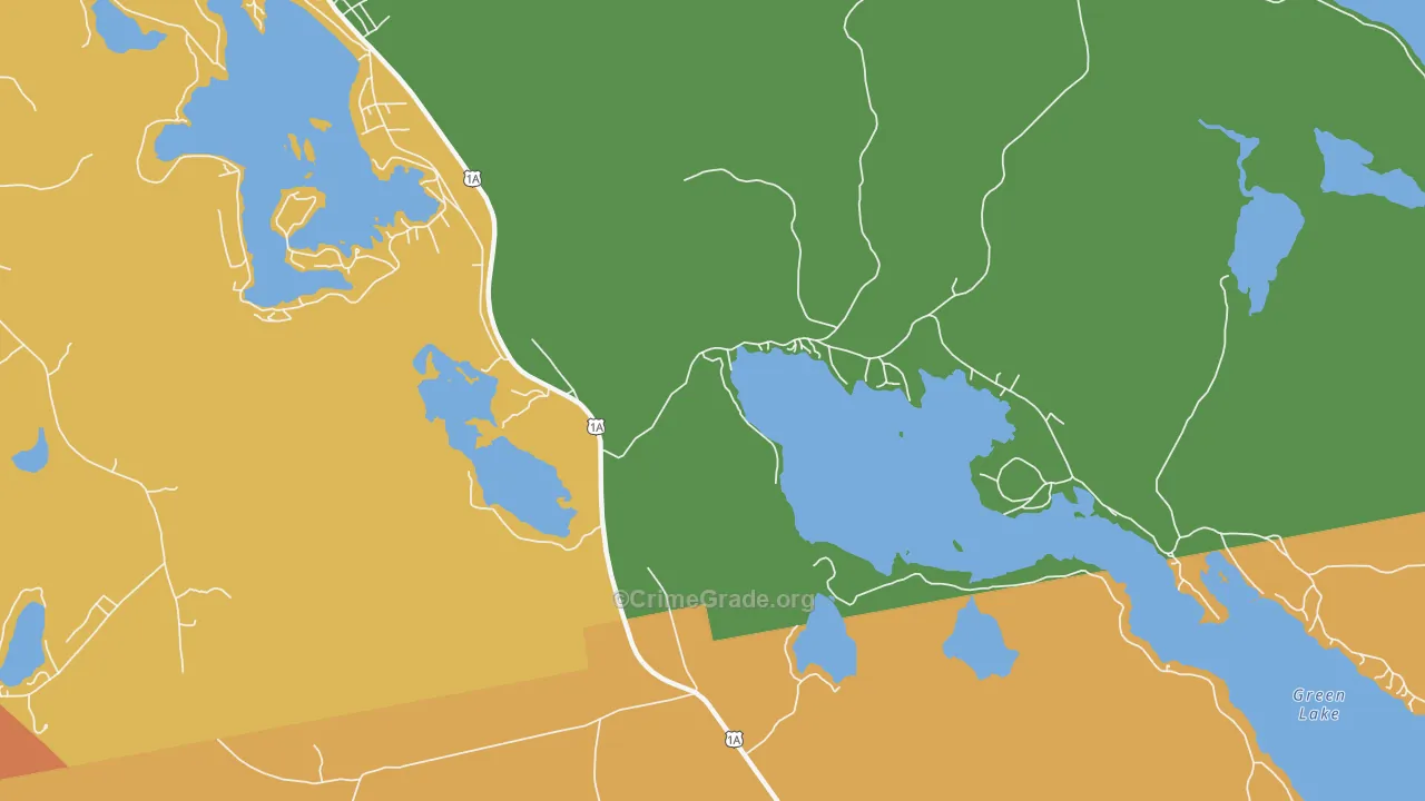 Green Lake, ME Map of Robbery Rates