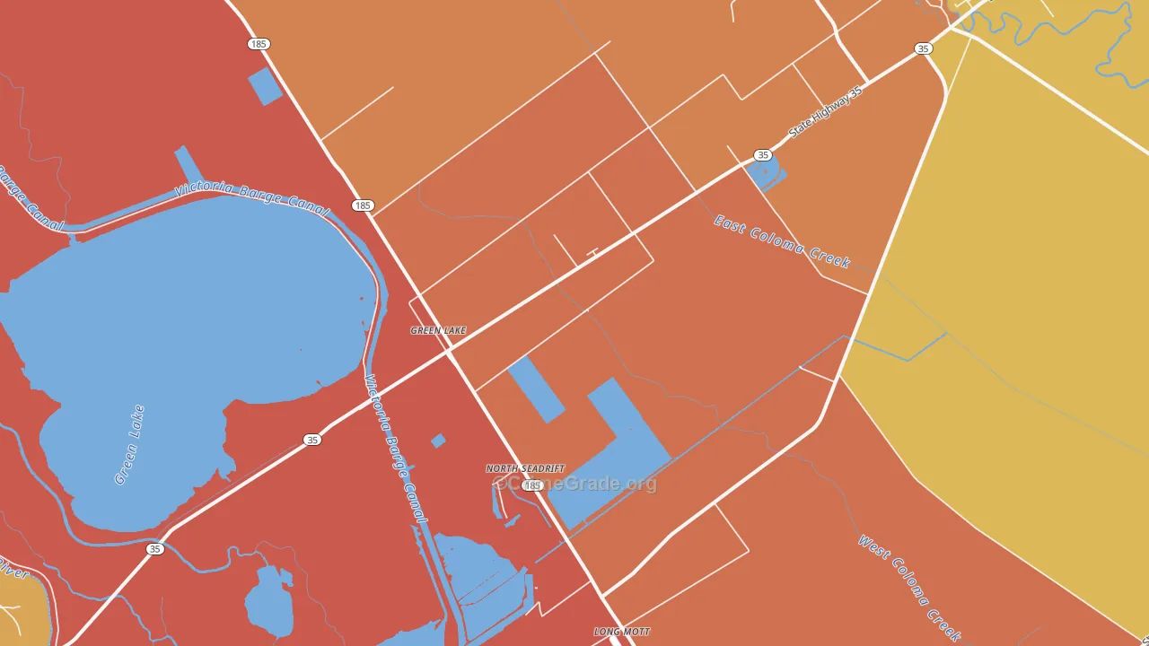 Green Lake, TX Map of Robbery Rates