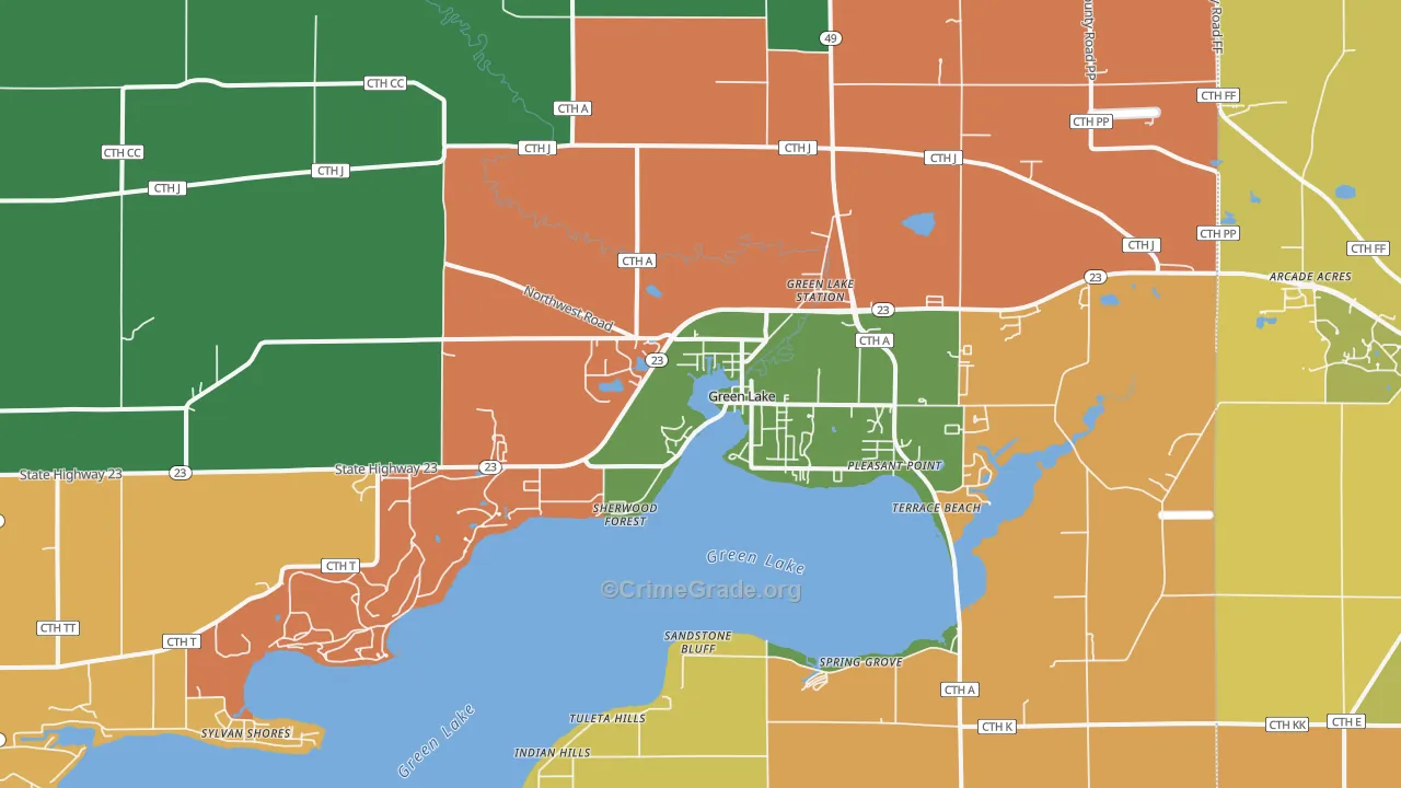 Green Lake, WI Map of Robbery Rates