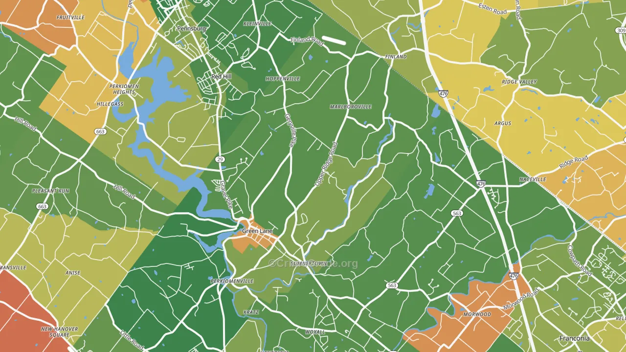 Green Lane, PA Map of Robbery Rates