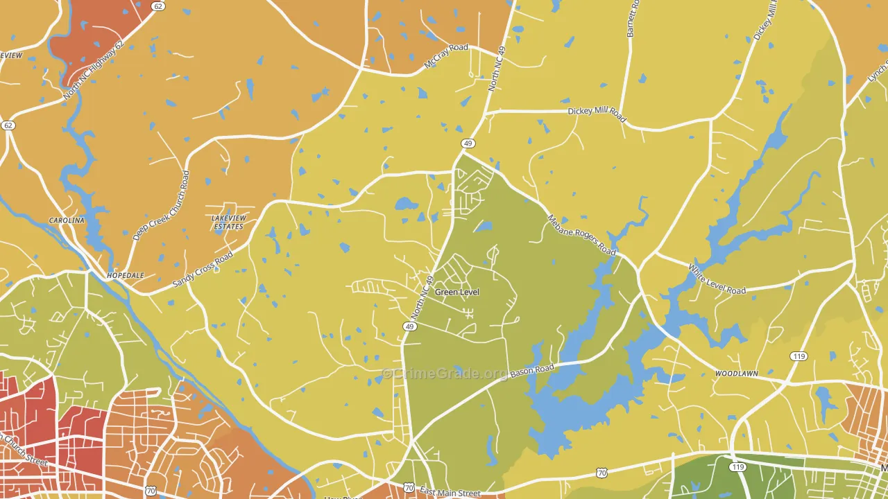 Green Level, NC Map of Robbery Rates