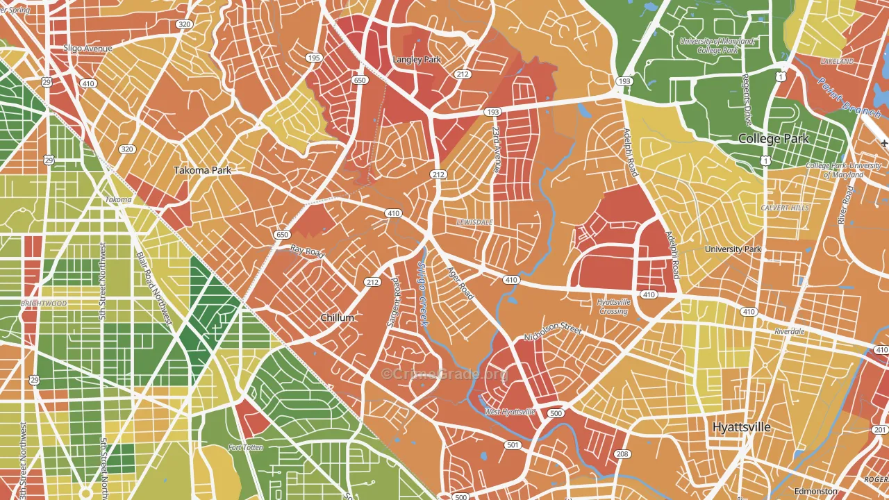 Green Meadows, Chillum, MD Map of Robbery Rates