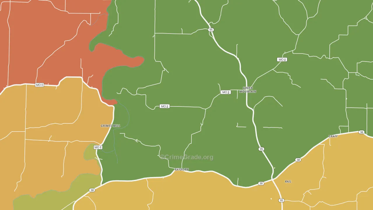 Green Mountain, MO Map of Robbery Rates