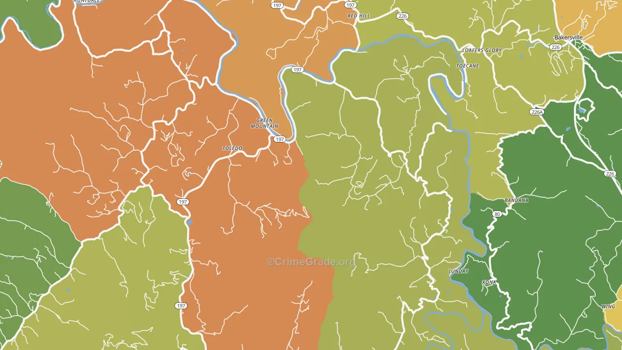 Green Mountain, NC Map of Robbery Rates