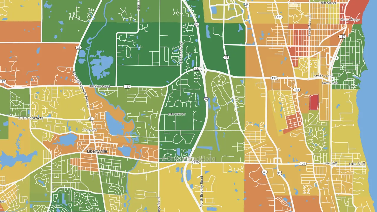 Green Oaks, IL Map of Robbery Rates