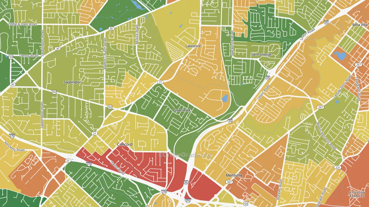 Green Park, MO Map of Robbery Rates