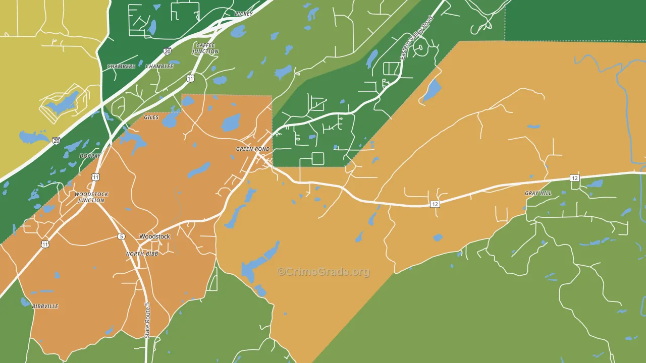 Green Pond, AL Map of Robbery Rates