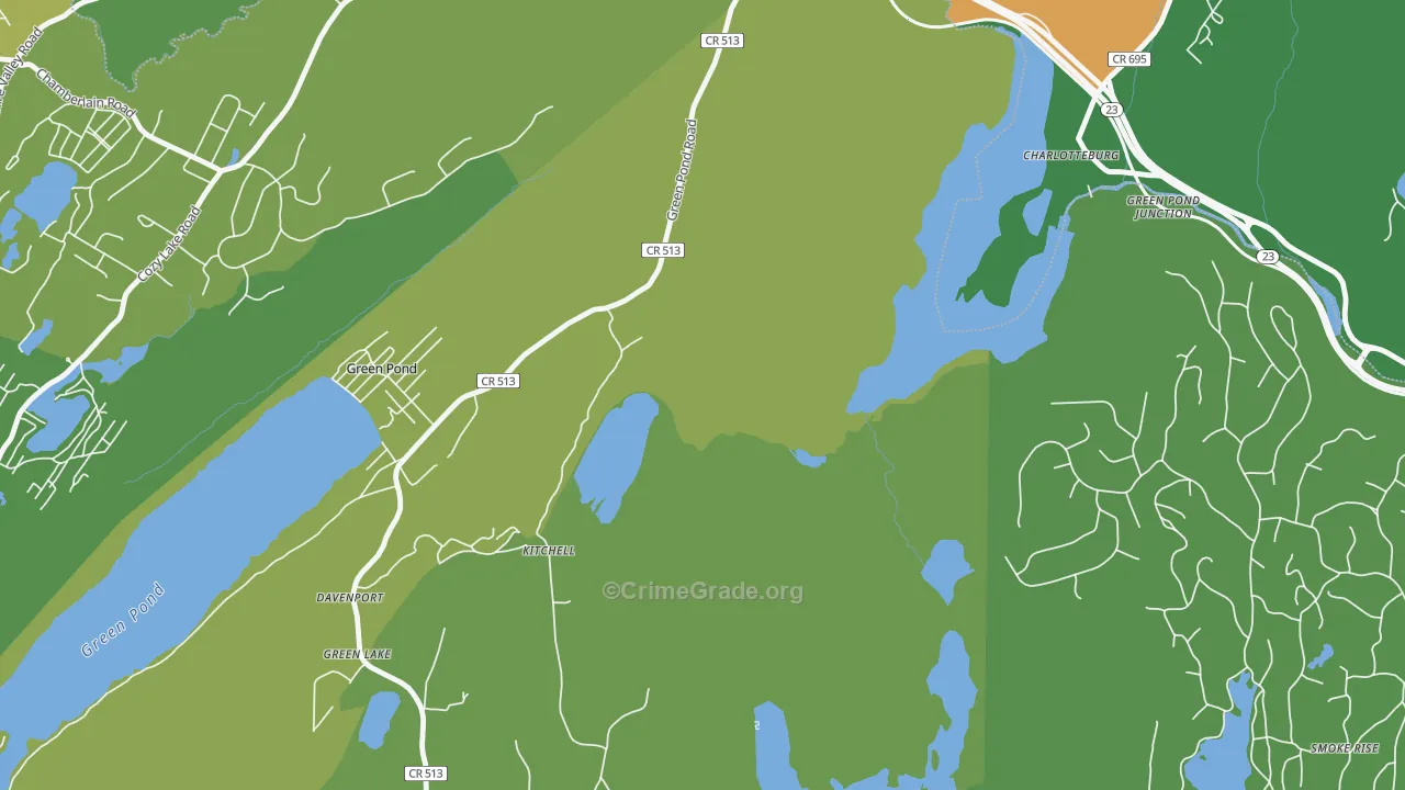 Green Pond, NJ Map of Robbery Rates