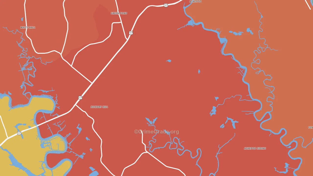 Green Pond, SC Map of Robbery Rates