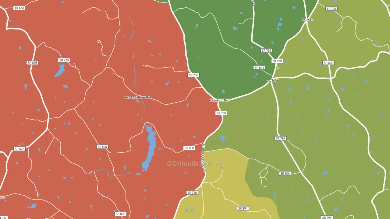 Green Pond, VA Map of Robbery Rates