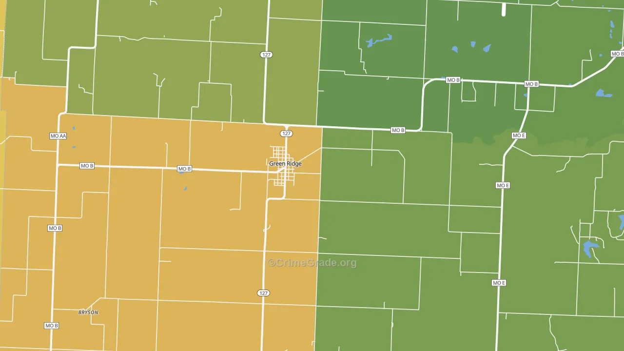 Green Ridge, MO Map of Robbery Rates