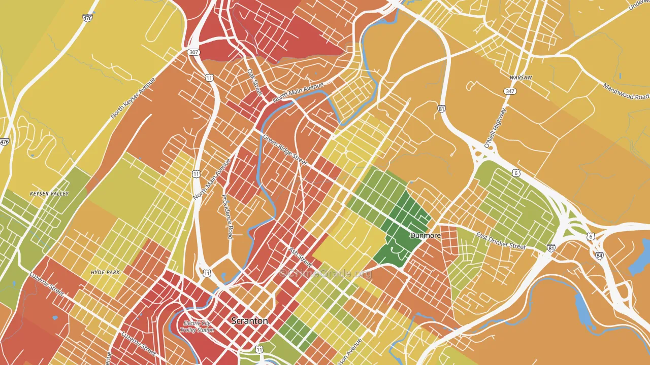 Green Ridge, Scranton, PA Map of Robbery Rates