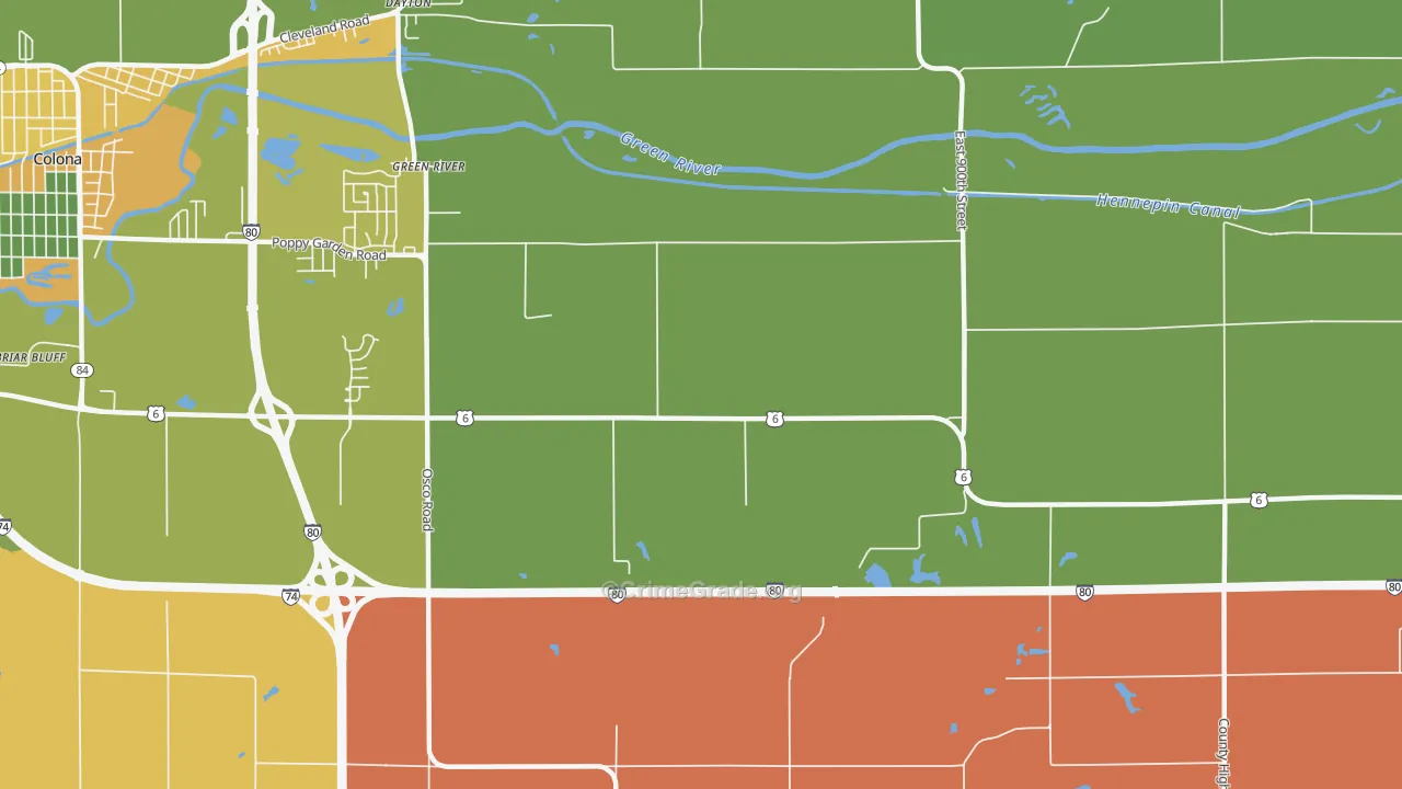 Green River, IL Map of Robbery Rates