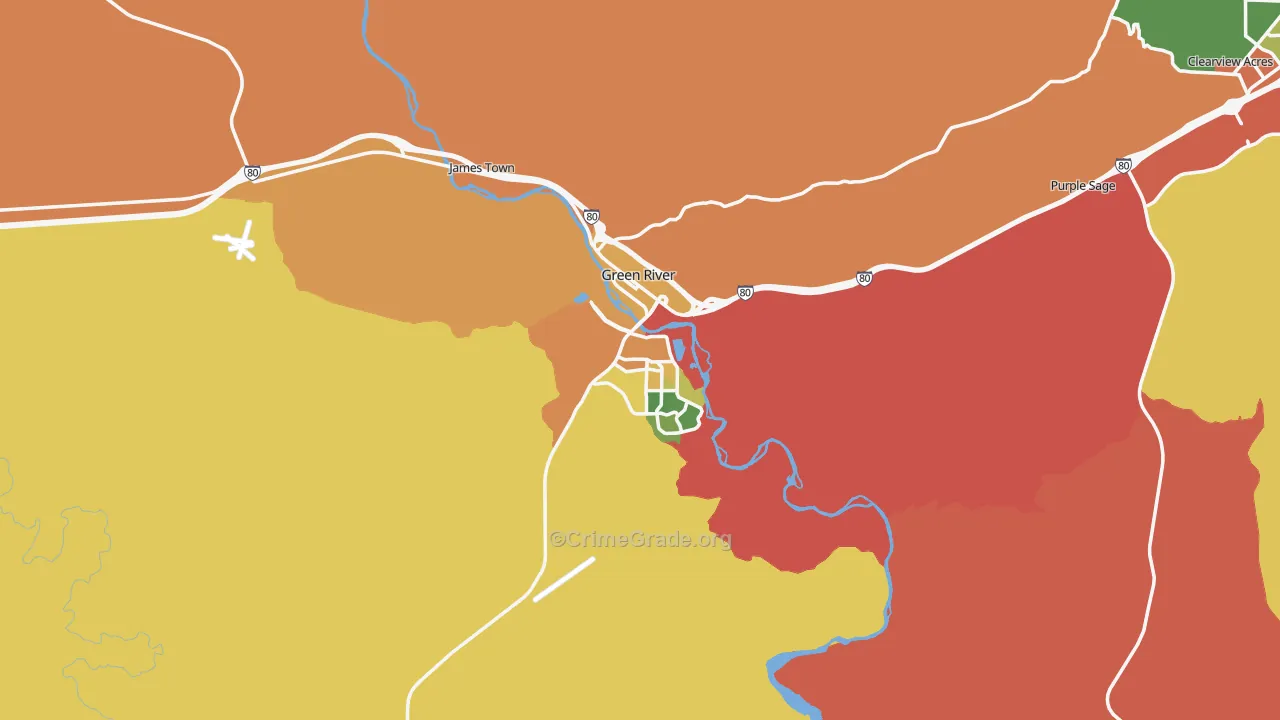 Green River, WY Map of Robbery Rates