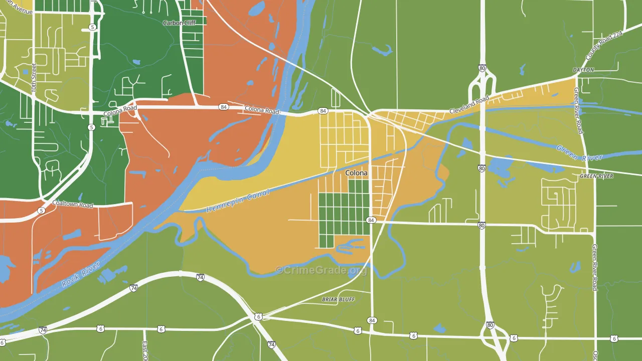 Green Rock, IL Map of Robbery Rates