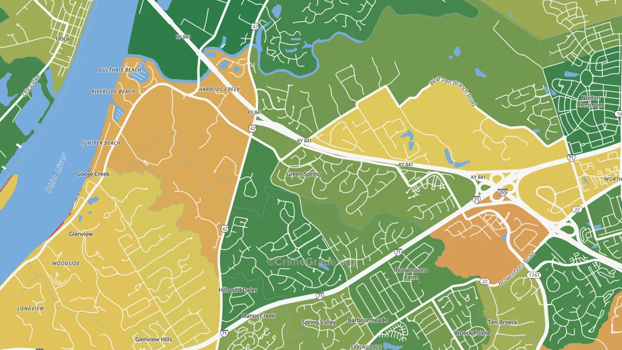 Green Spring, KY Map of Robbery Rates