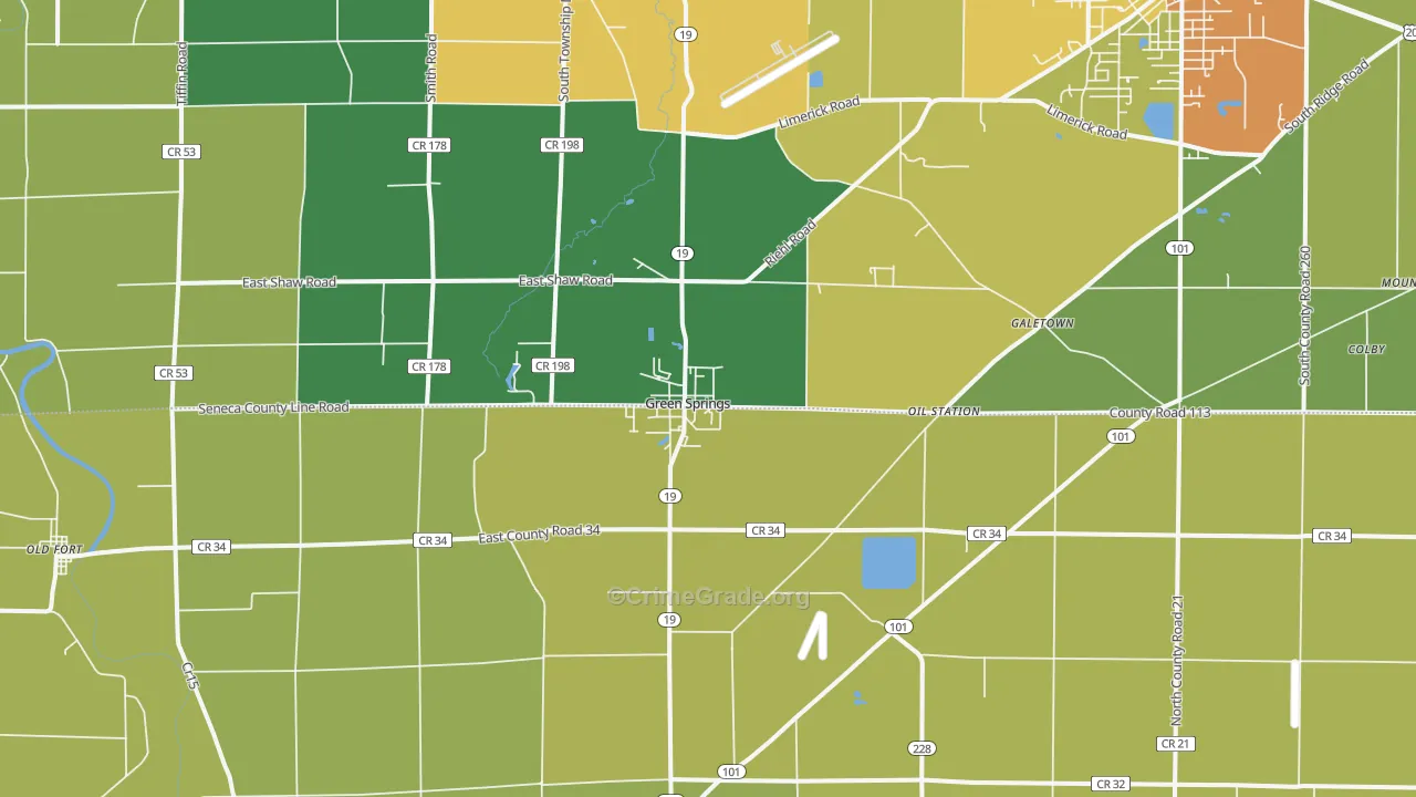 Green Springs, OH Map of Robbery Rates