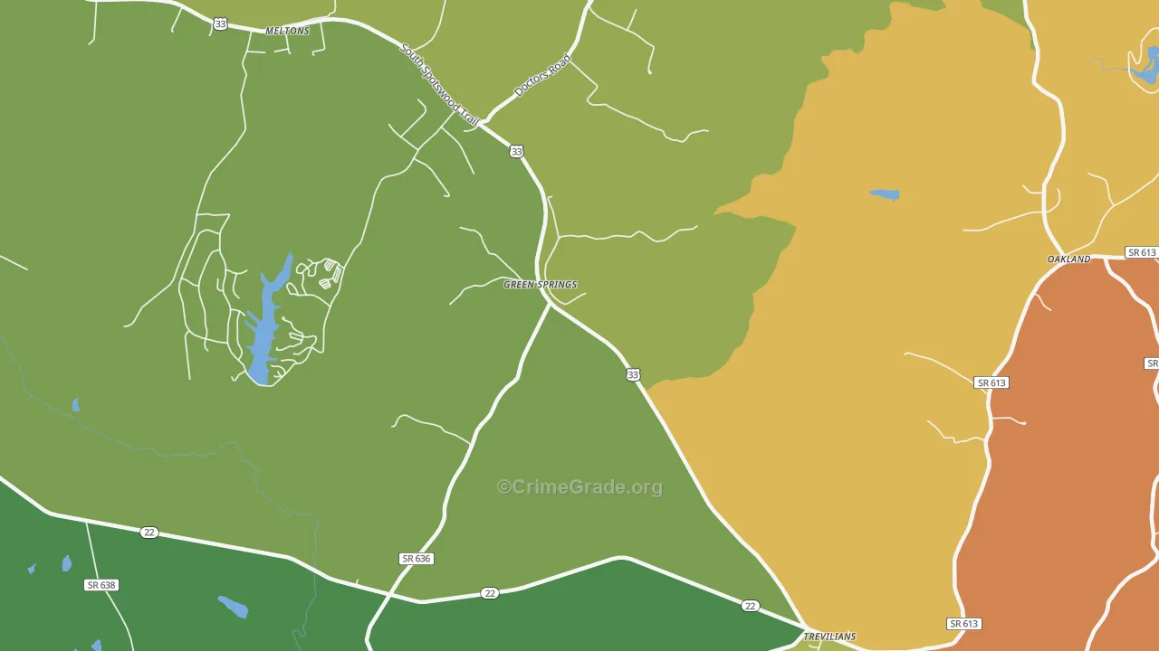 Green Springs, VA Map of Robbery Rates