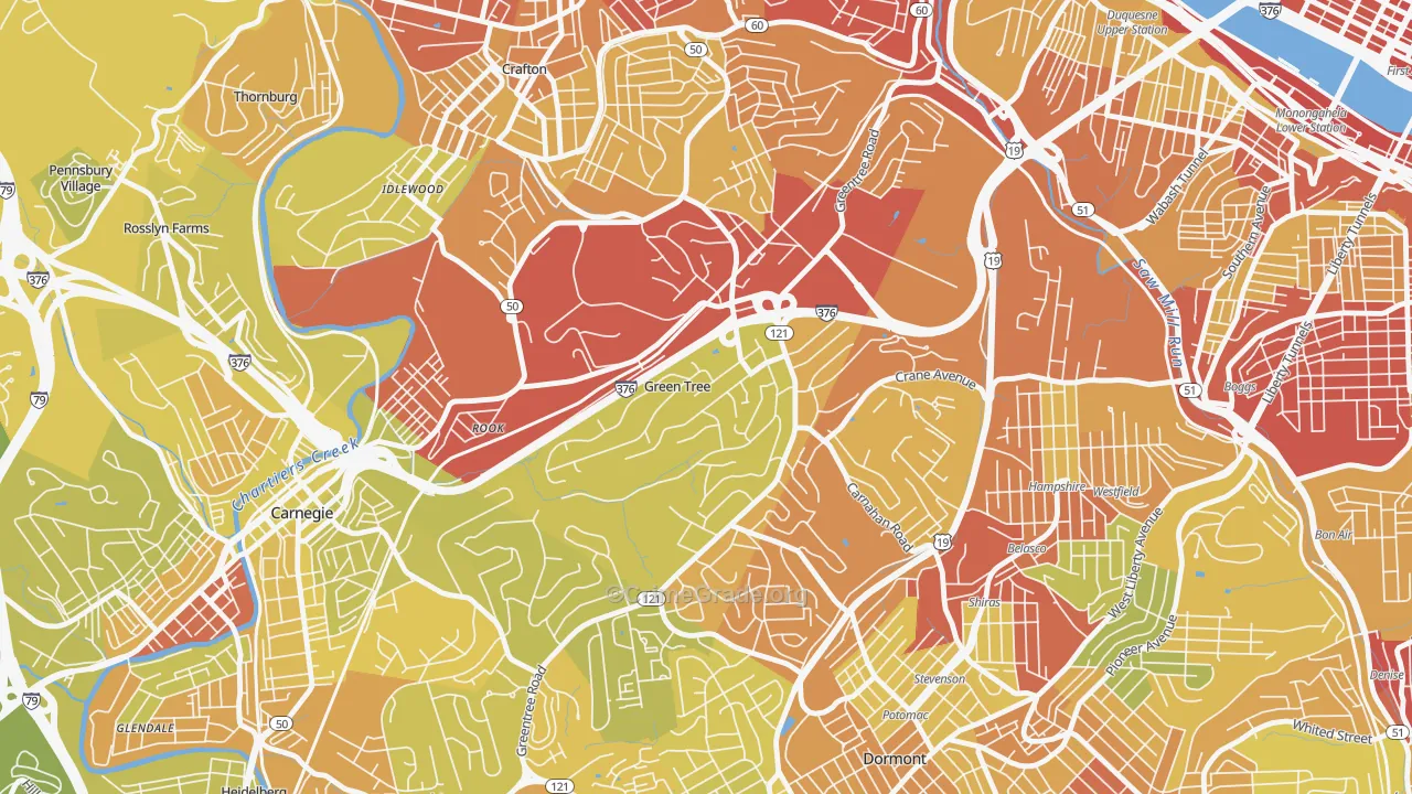 Green Tree, PA Map of Robbery Rates