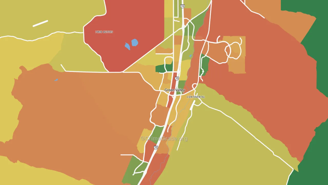 Green Valley, AZ Map of Robbery Rates