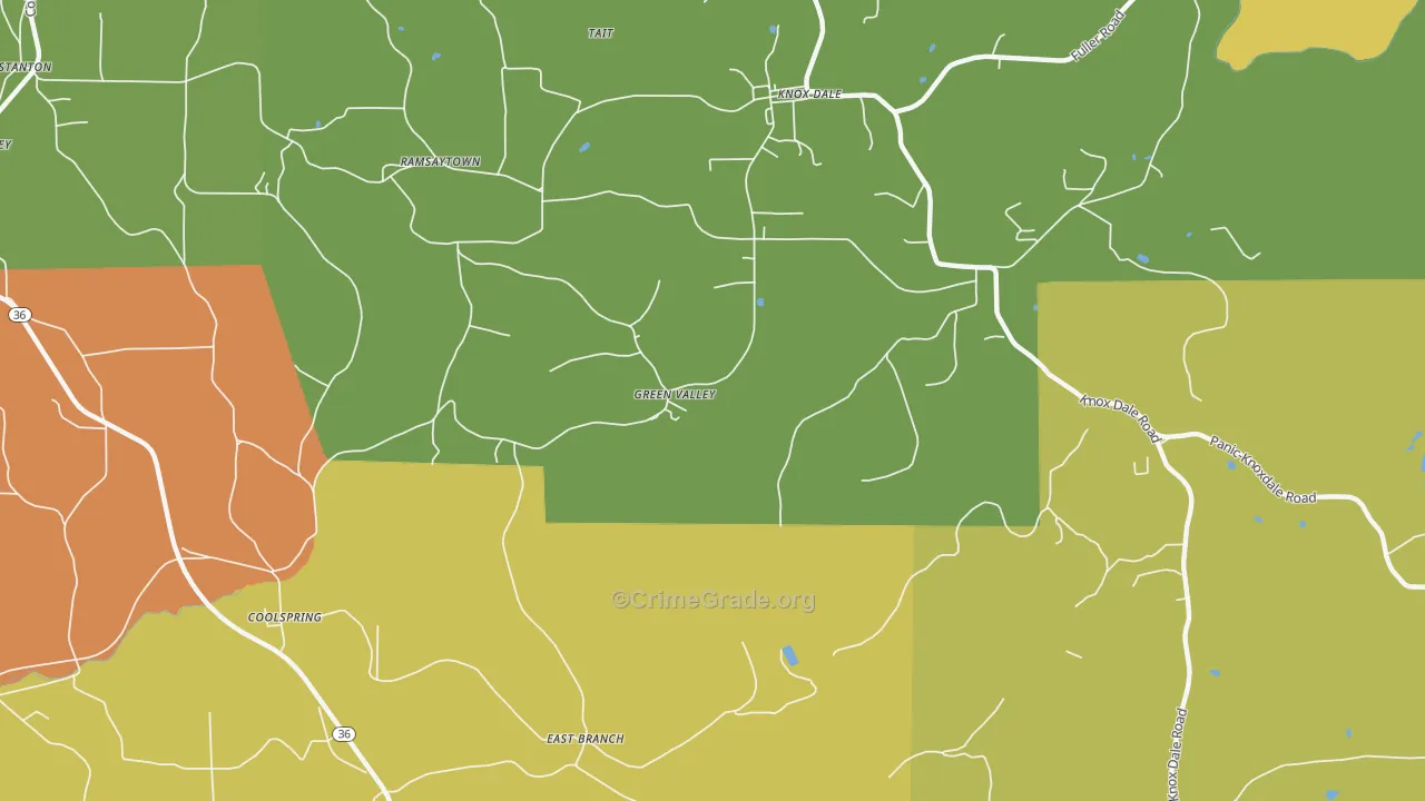 Green Valley, PA Map of Robbery Rates