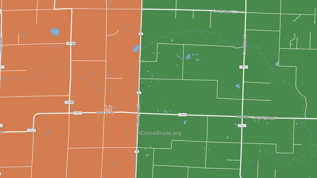 Green Valley, WI Map of Robbery Rates