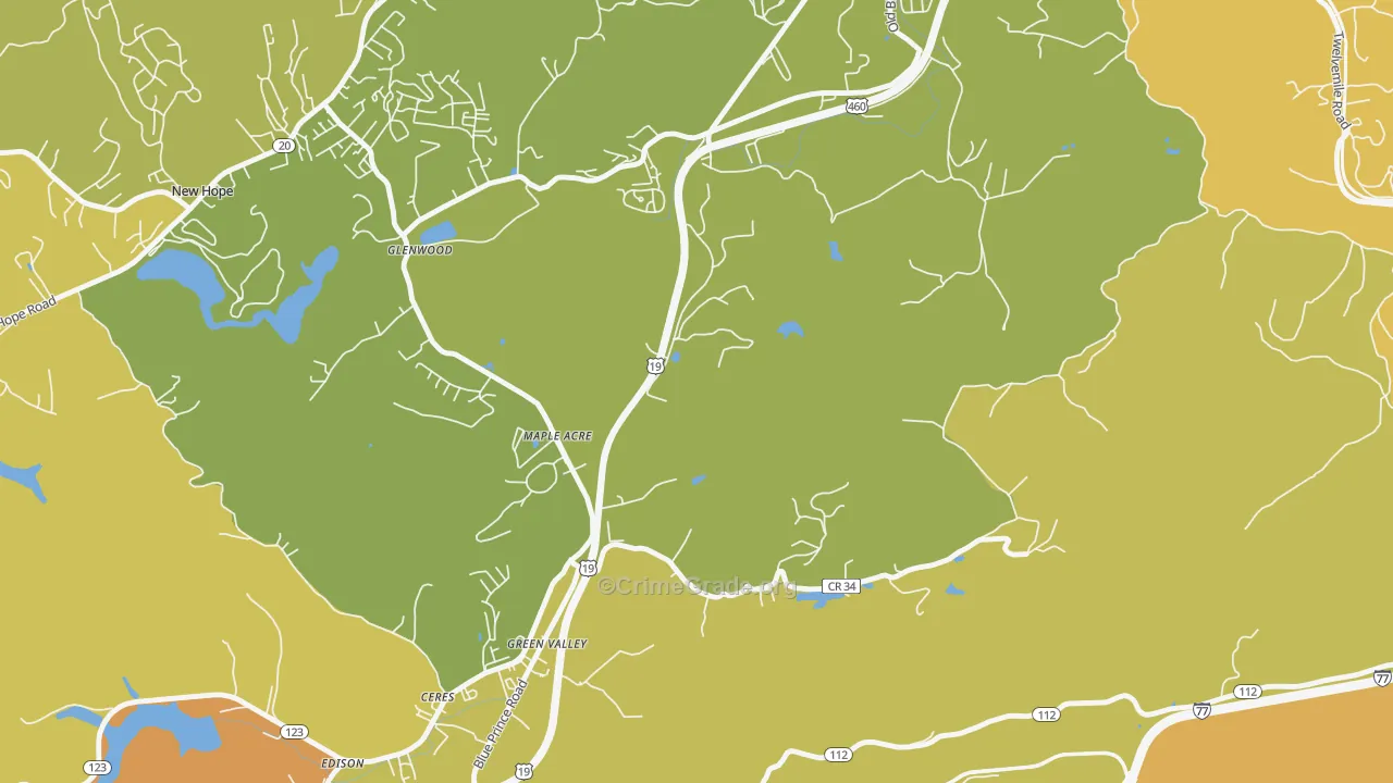 Green Valley, WV Map of Robbery Rates