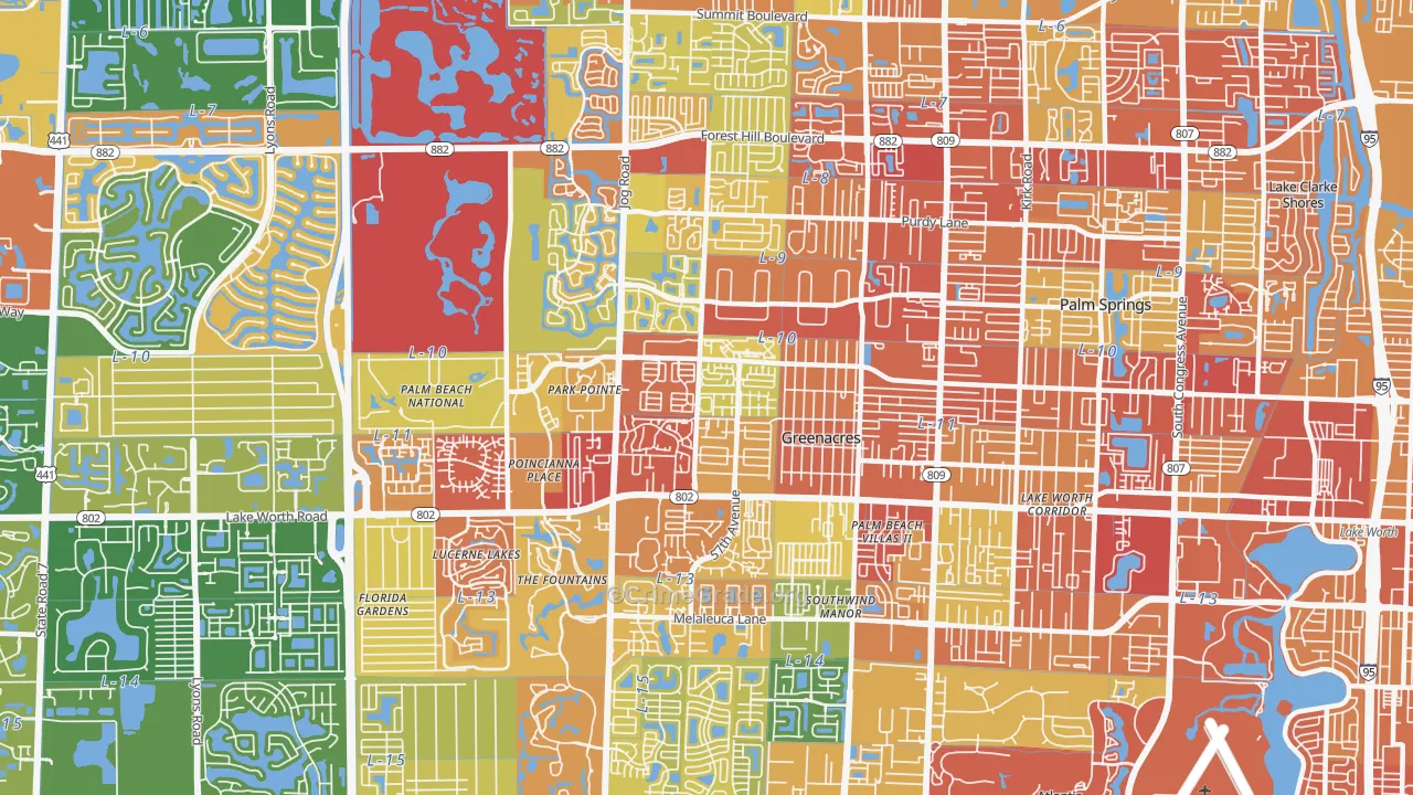 Greenacres, FL Map of Robbery Rates