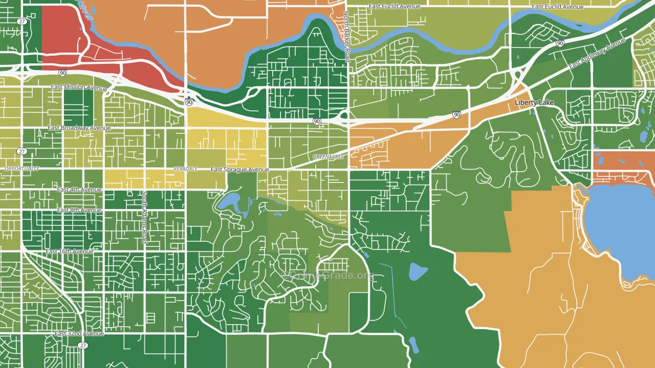 Greenacres, WA Map of Robbery Rates