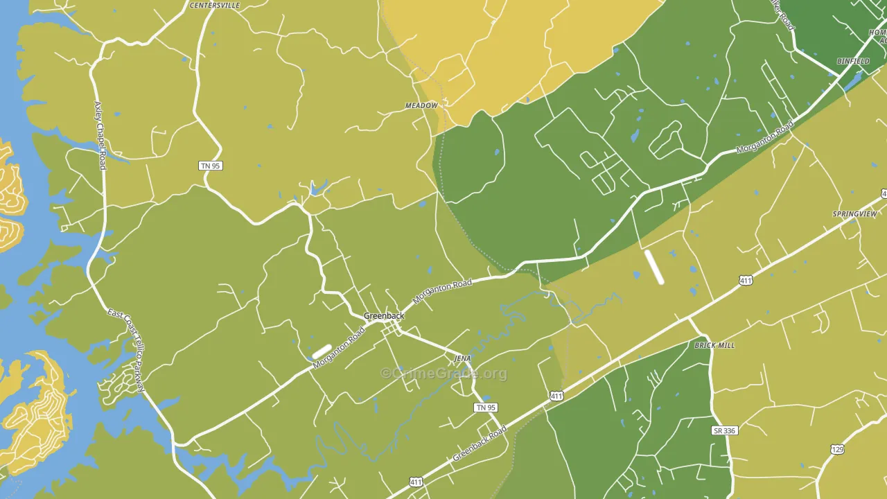 Greenback, TN Map of Robbery Rates