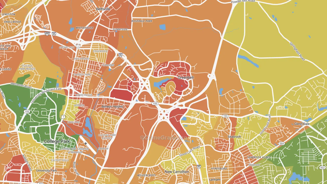 Greenbelt, MD Map of Robbery Rates