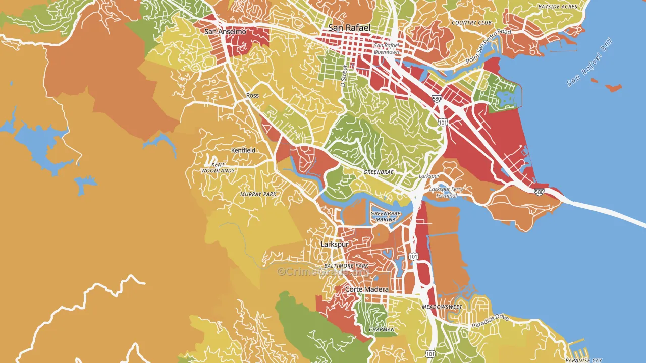 Greenbrae, CA Map of Robbery Rates