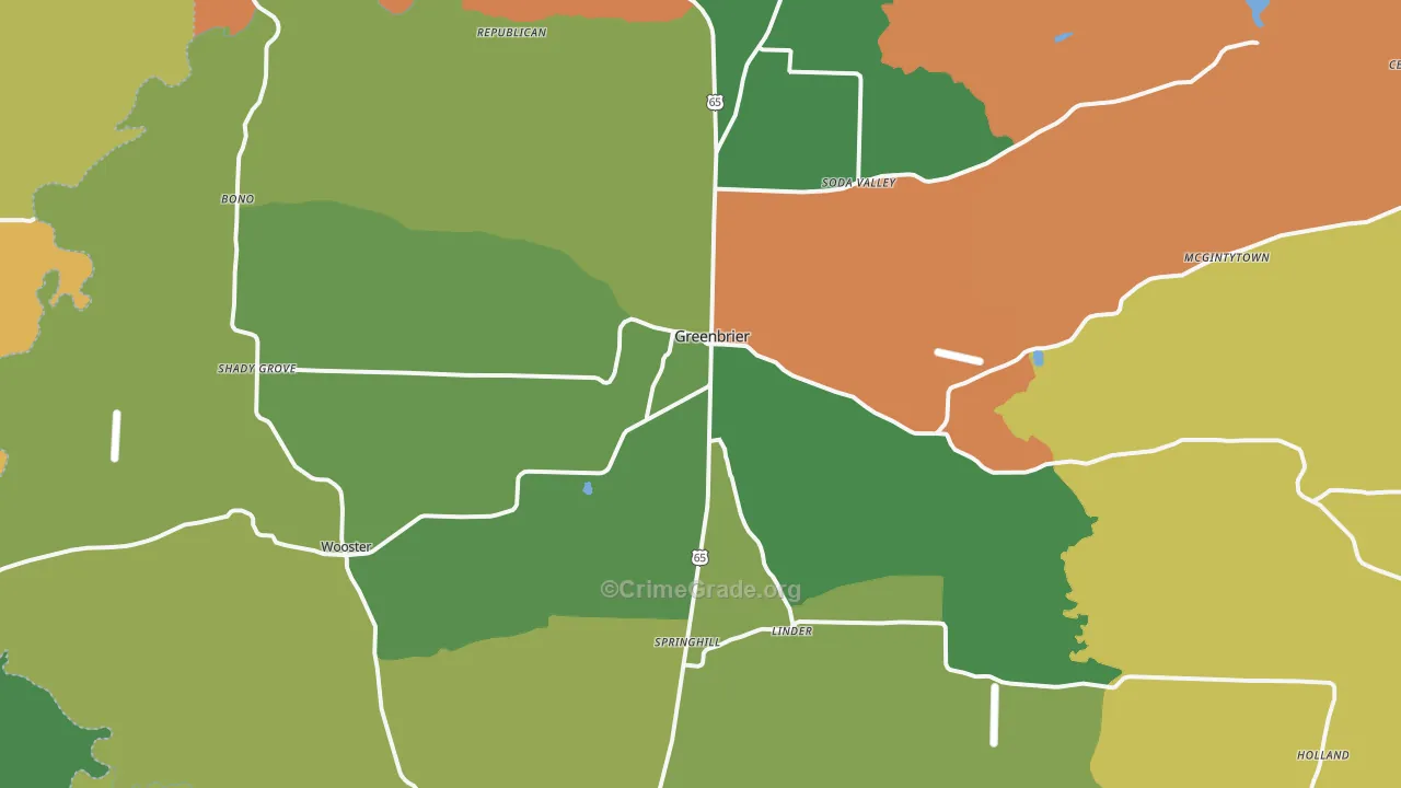Greenbrier, AR Map of Robbery Rates