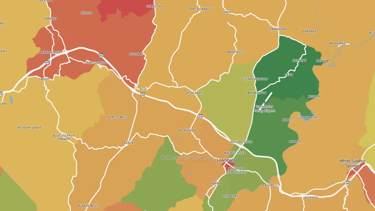 Greenbrier County, WV Map of Robbery Rates