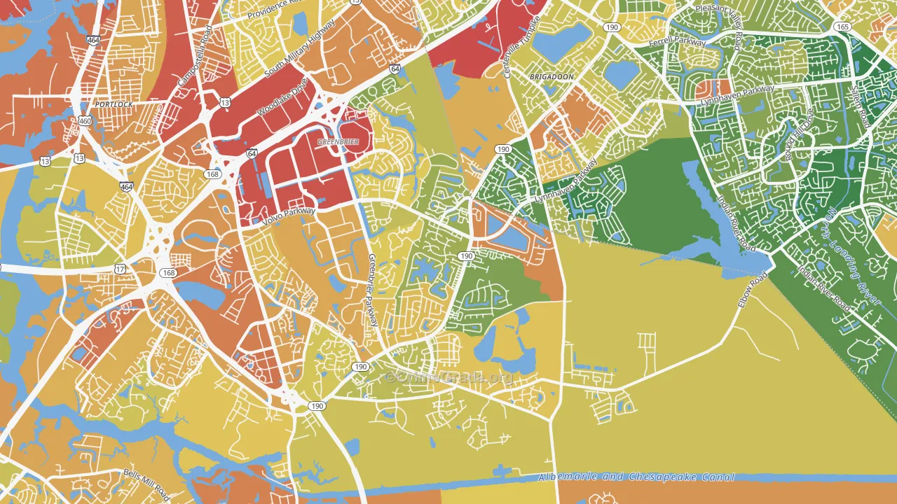 Greenbrier East, Chesapeake, VA Map of Robbery Rates