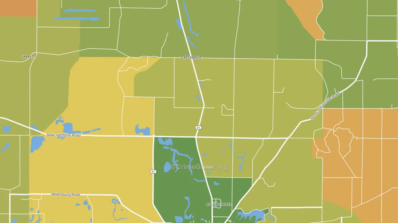 Greenbrier, IN Map of Robbery Rates