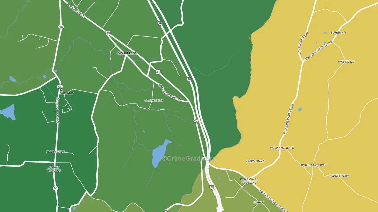 Greenbrier, MD Map of Robbery Rates