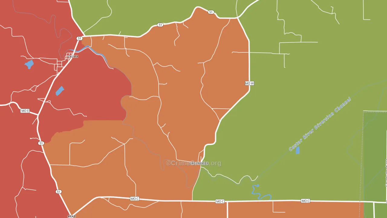 Greenbrier, MO Map of Robbery Rates