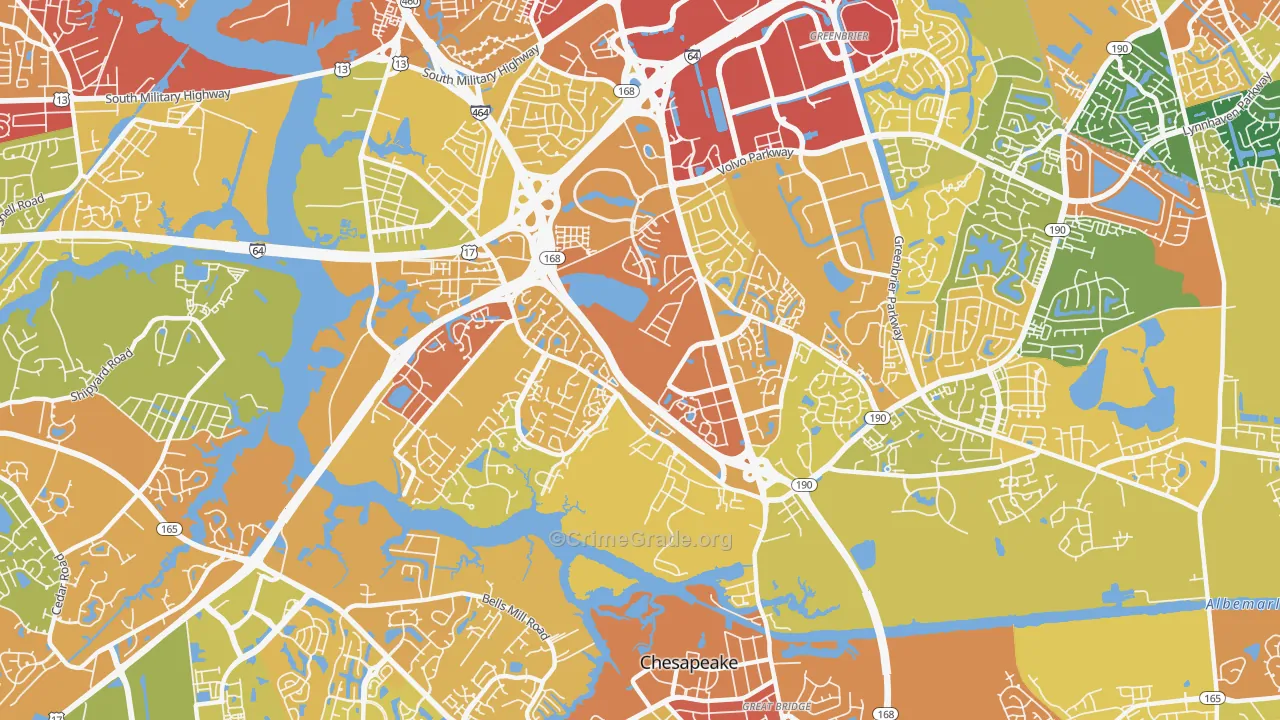 Greenbrier West, Chesapeake, VA Map of Robbery Rates