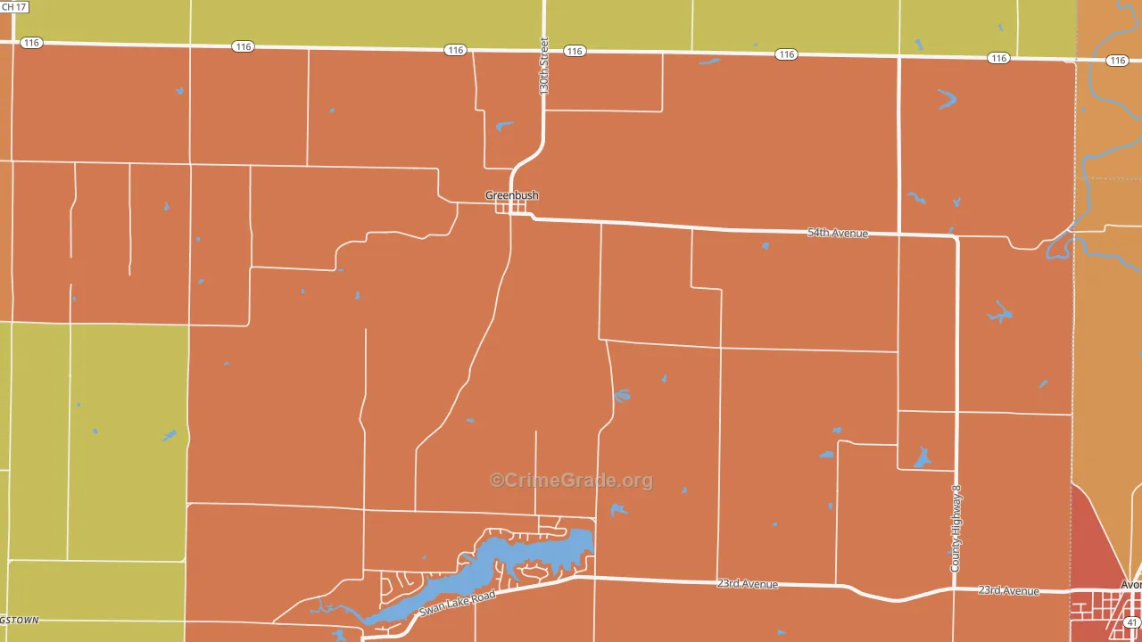 Greenbush, IL Map of Robbery Rates