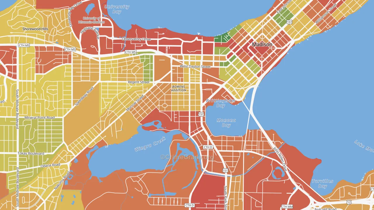 Greenbush, Madison, WI Map of Robbery Rates