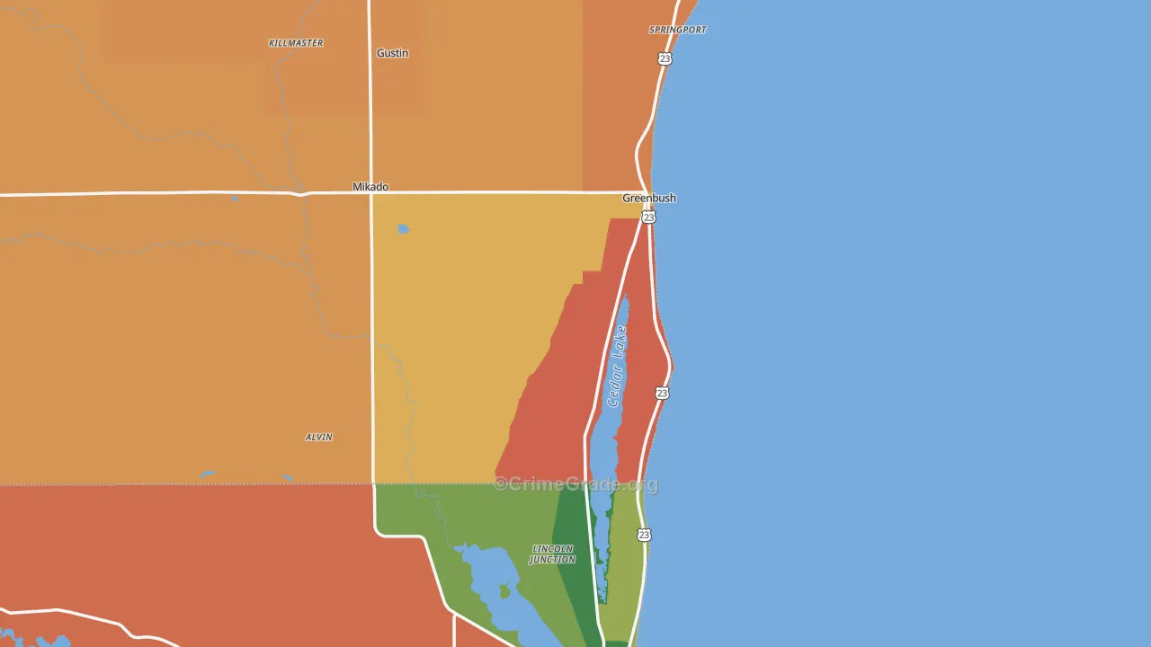 Greenbush, MI Map of Robbery Rates