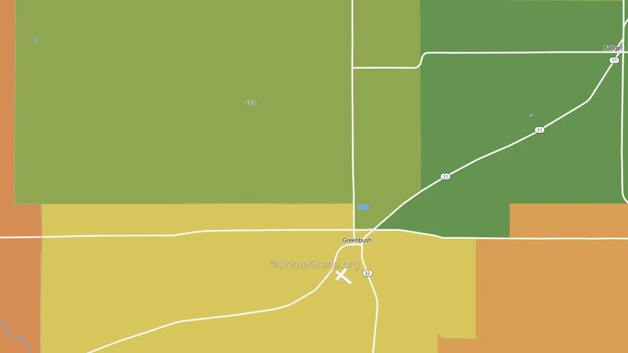 Greenbush, MN Map of Robbery Rates